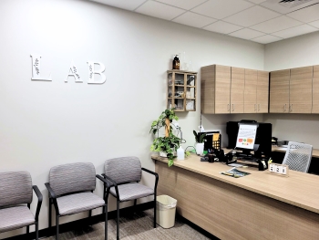 Lab waiting room and desk area